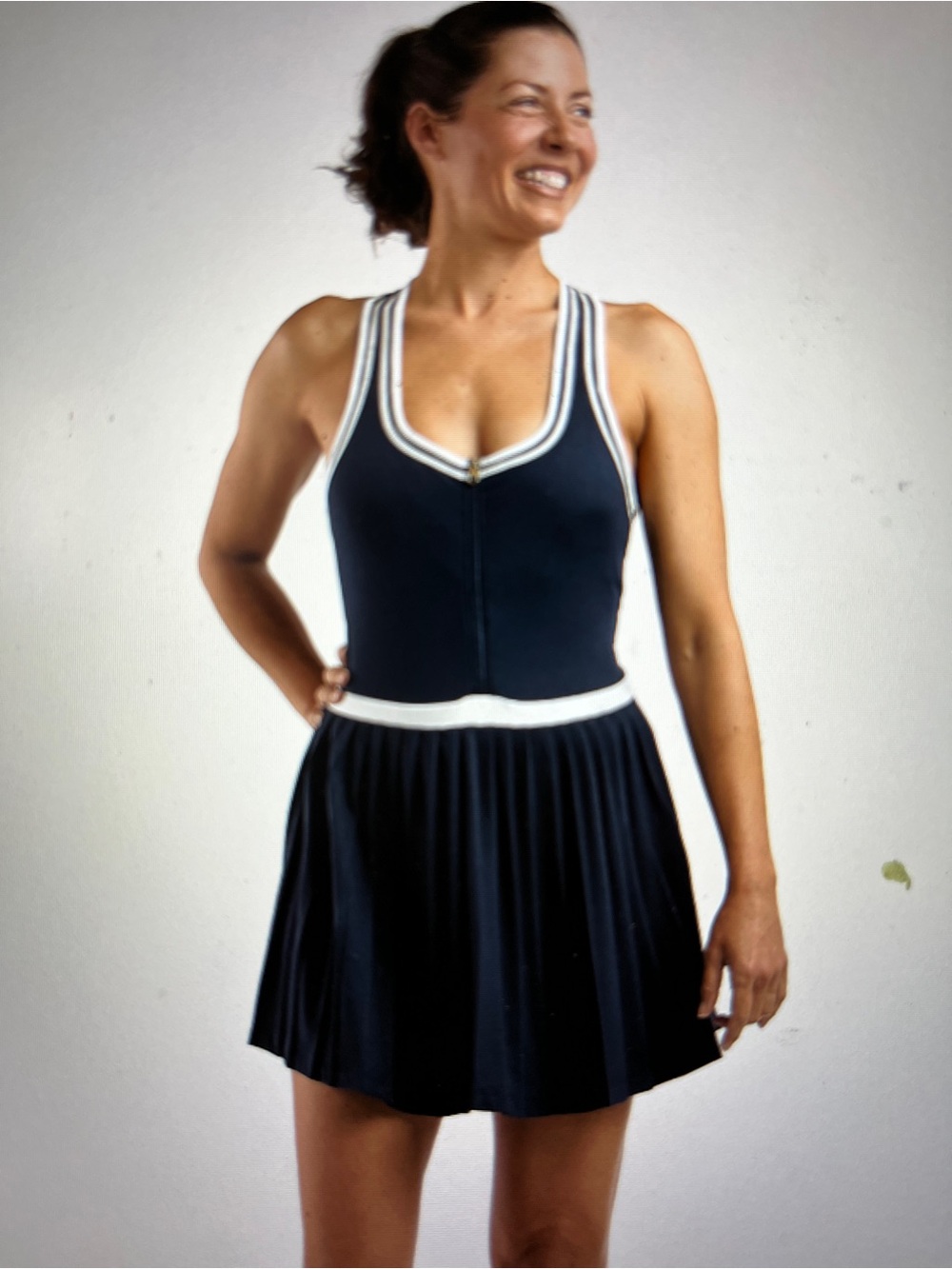 Varley Navy Skater Tennis Dress with White Trim